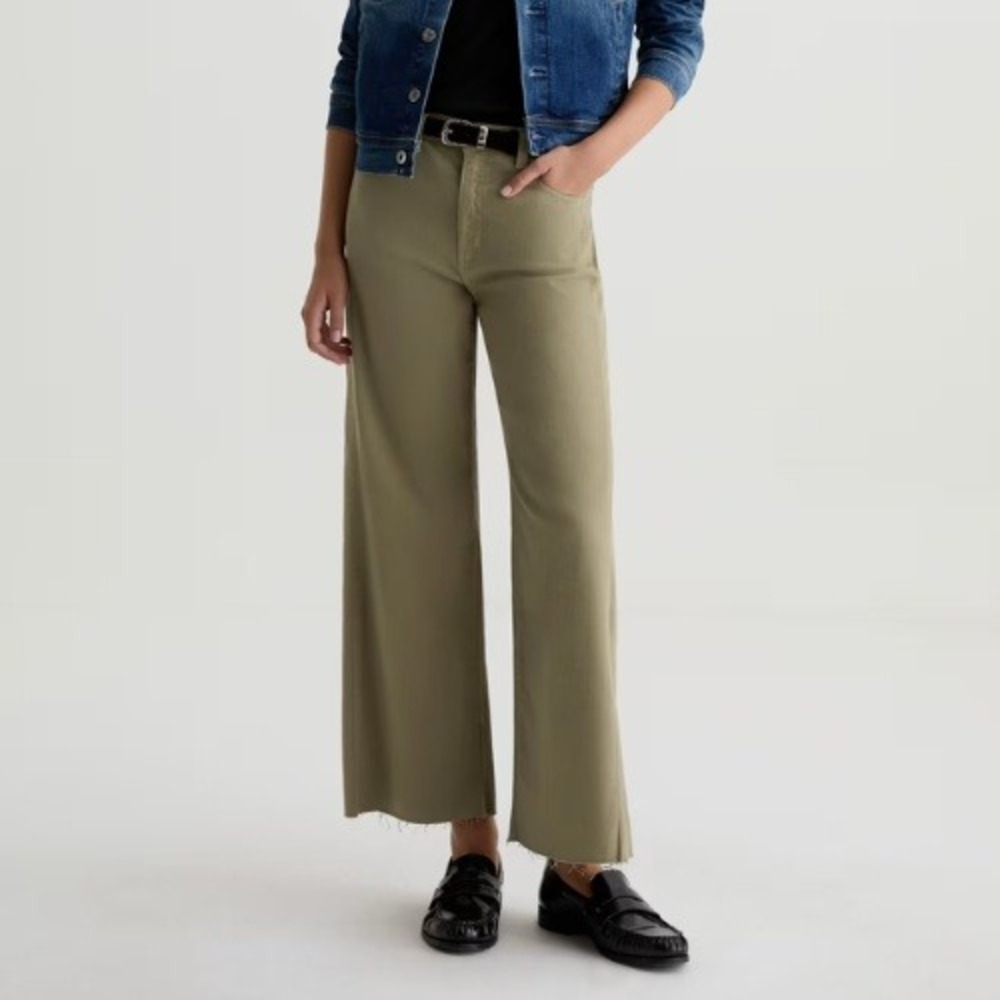 Adriano Goldschmied AG Saige Wide-Leg Crop Jeans Dusty Sage Green Sz 30